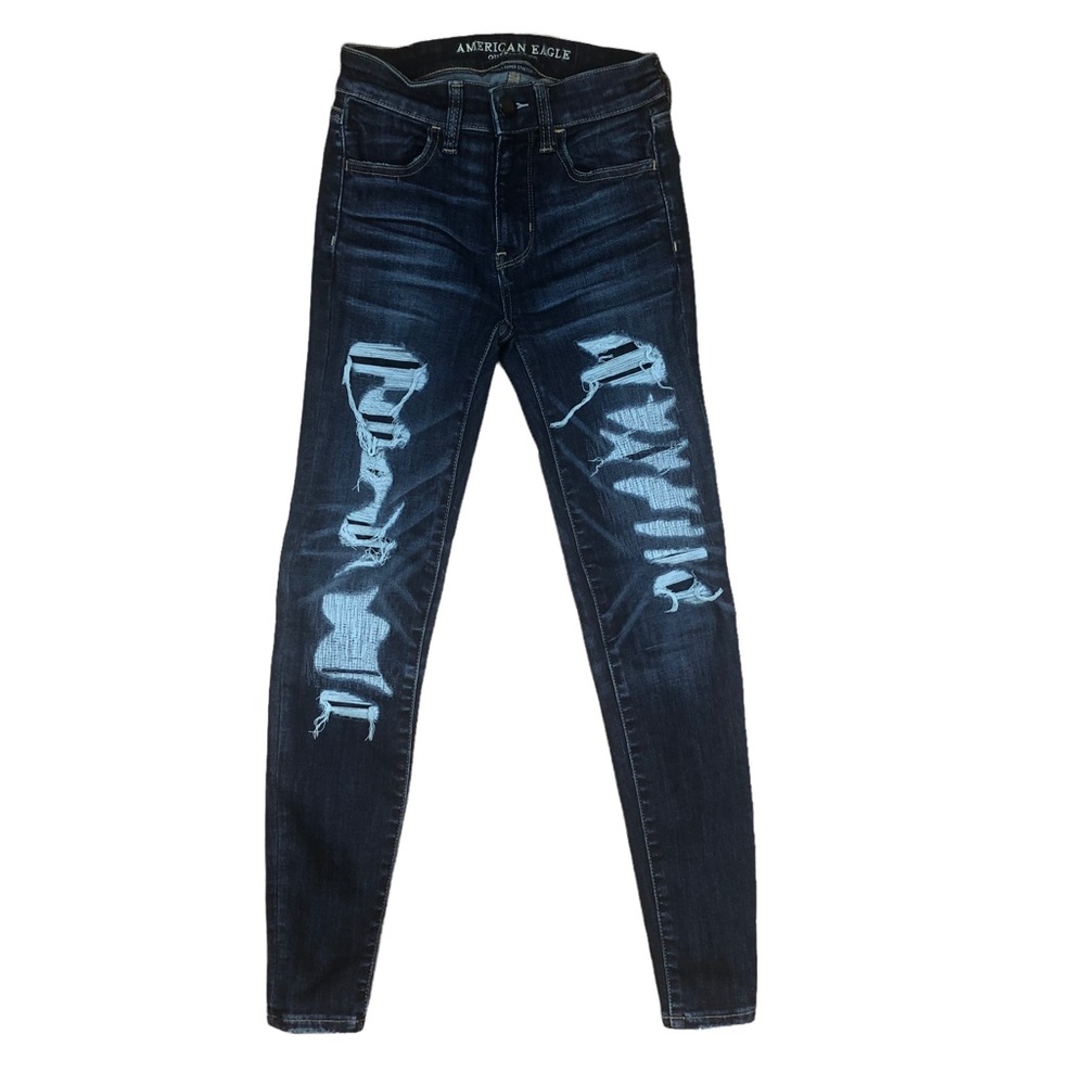 American Eagle Distressed Hi Rise Denim Jegging Size 00 Short